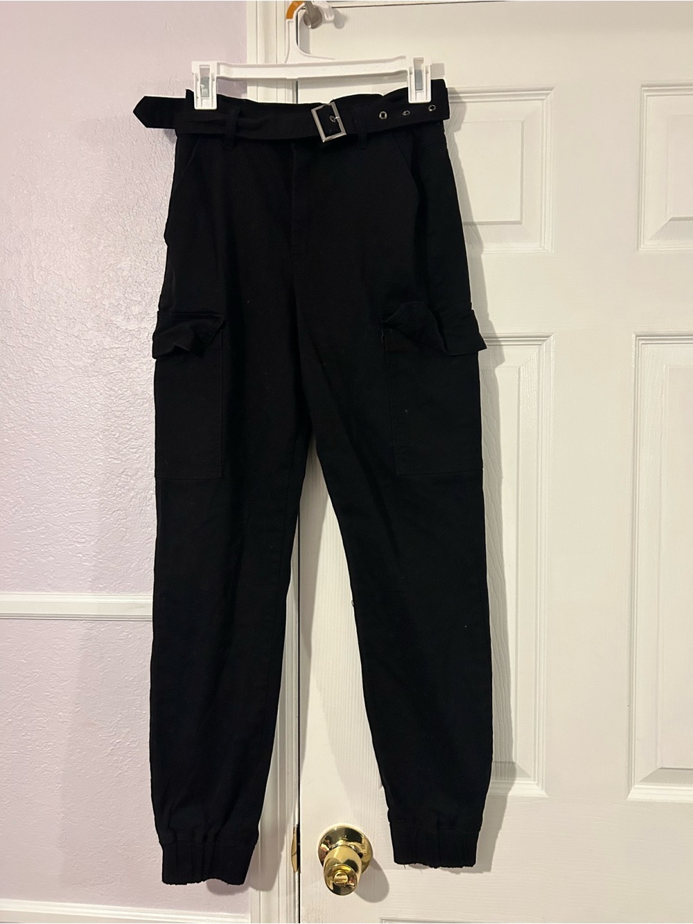 Hot Topic Black Cargo Jogger Pants with Belted Waist